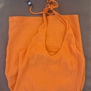 Orange Halter mini dress with beaded strings - backless